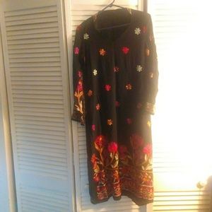 Black long kurta with kashmiri embroidery work.